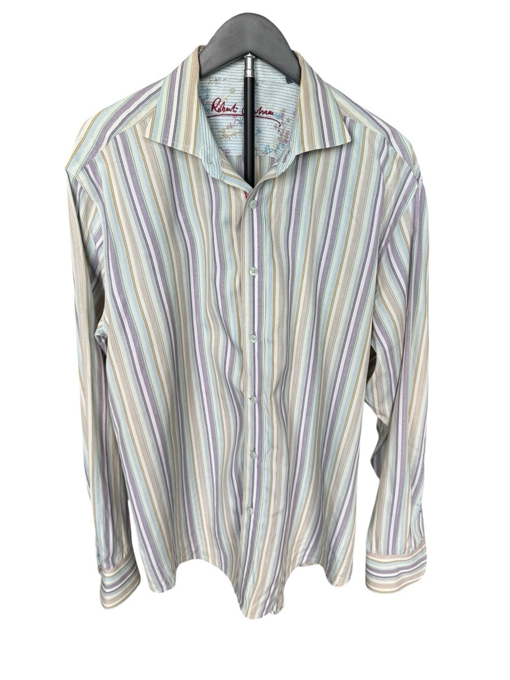 Robert Graham Stripe Button Front Dress Shirt XL Cotton Flip Cuff Luxury Casual